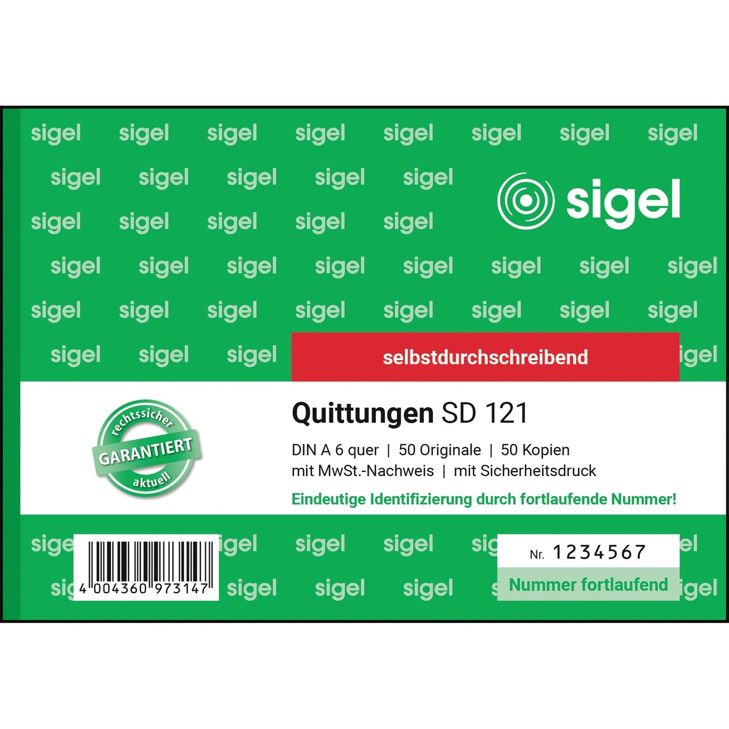 SIGEL Quittungsblock SD 121 DIN A6 quer selbstdurchschreibend 1 Durchschlag 2 x 50 Bl.