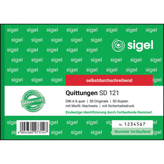 SIGEL Quittungsblock SD 121 DIN A6 quer selbstdurchschreibend 1 Durchschlag 2 x 50 Bl.