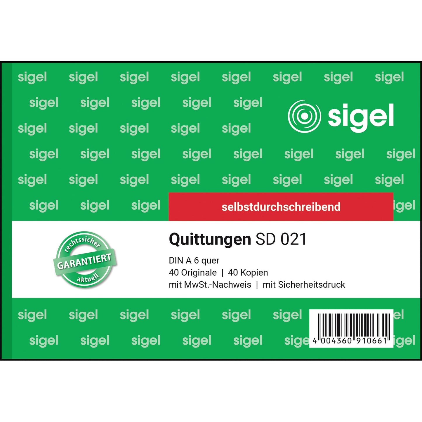 SIGEL Quittungsblock SD 021 DIN A6 quer selbstdurchschreibend 1 Durchschlag 2 x 40 Bl.