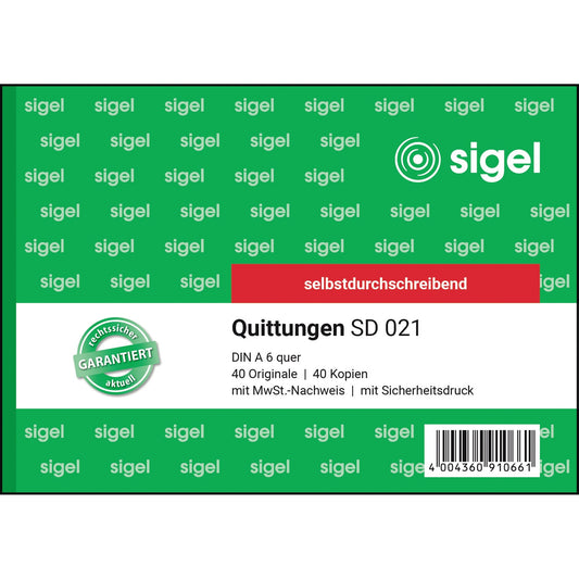 SIGEL Quittungsblock SD 021 DIN A6 quer selbstdurchschreibend 1 Durchschlag 2 x 40 Bl.
