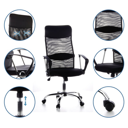 HJH OFFICE Bürodrehstuhl ARIA HIGH 48-56cm Wippmechanik Rolle hart gebremst (für Teppichboden) Chrom schwarz