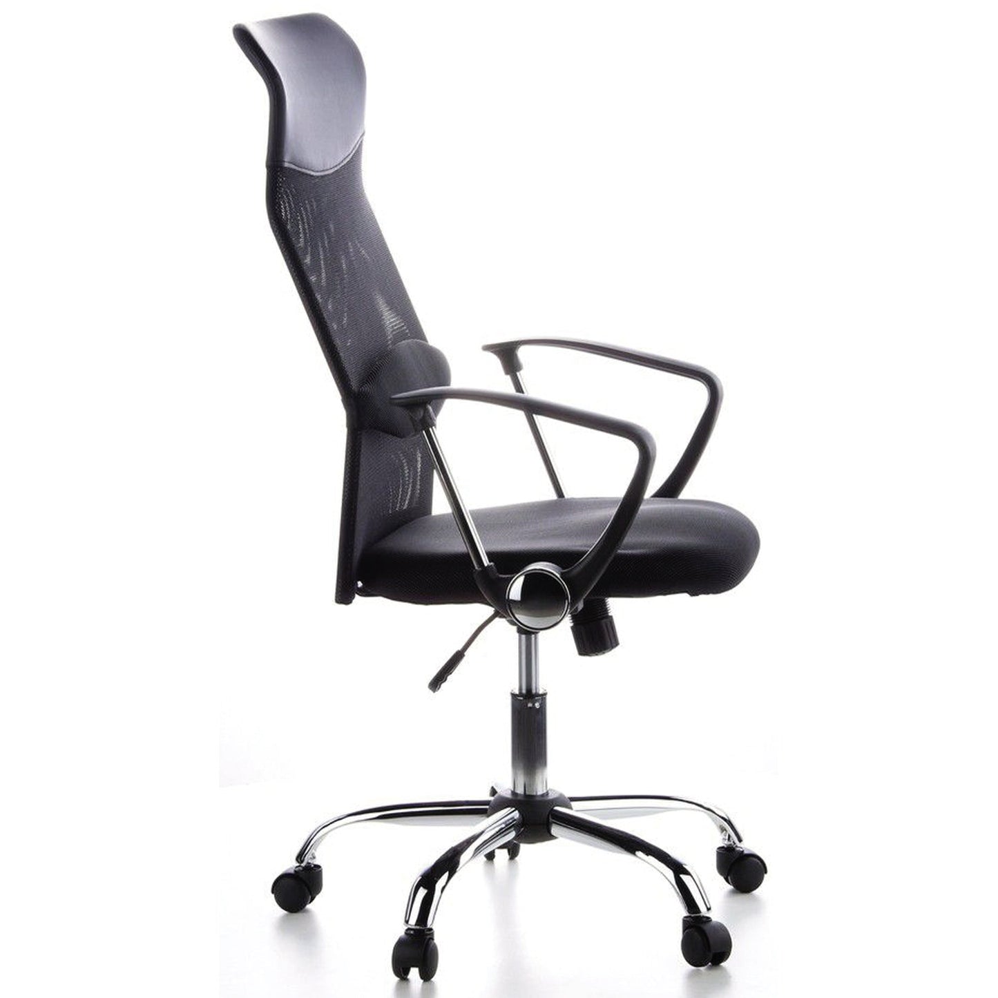 HJH OFFICE Bürodrehstuhl ARIA HIGH 48-56cm Wippmechanik Rolle hart gebremst (für Teppichboden) Chrom schwarz
