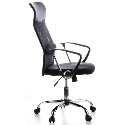 HJH OFFICE Bürodrehstuhl ARIA HIGH 48-56cm Wippmechanik Rolle hart gebremst (für Teppichboden) Chrom schwarz