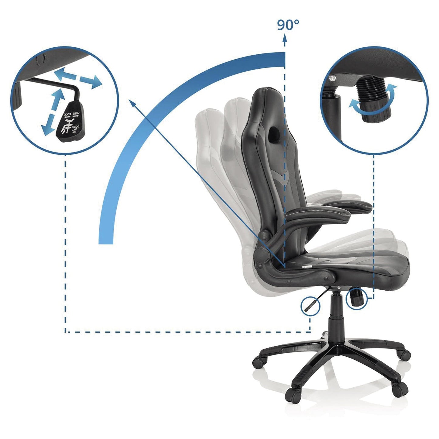 hjh OFFICE Gaming-Stuhl GAME SPORT B 120kg 55cm 52cm Wippmechanik schwarz