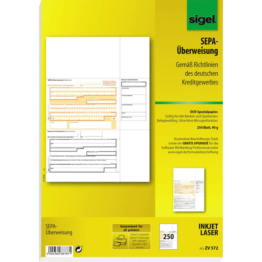 SIGEL Überweisung ZV 572 DIN A4 nicht selbstdurchschreibend 250 Bl./Pack.