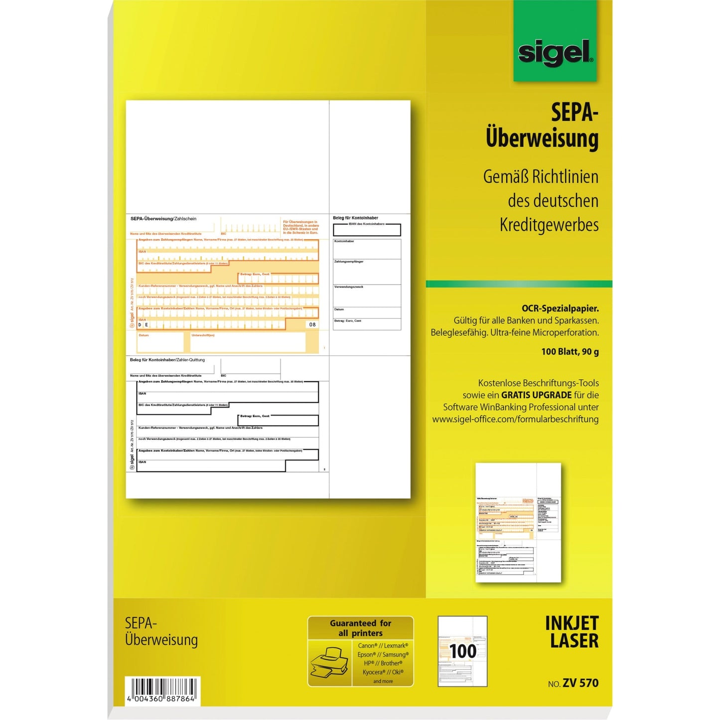 SIGEL Überweisung ZV 570 DIN A4 nicht selbstdurchschreibend 100 Bl./Pack.