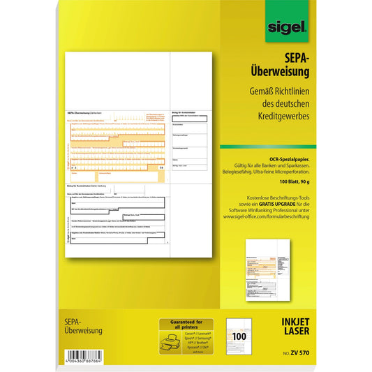 SIGEL Überweisung ZV 570 DIN A4 nicht selbstdurchschreibend 100 Bl./Pack.