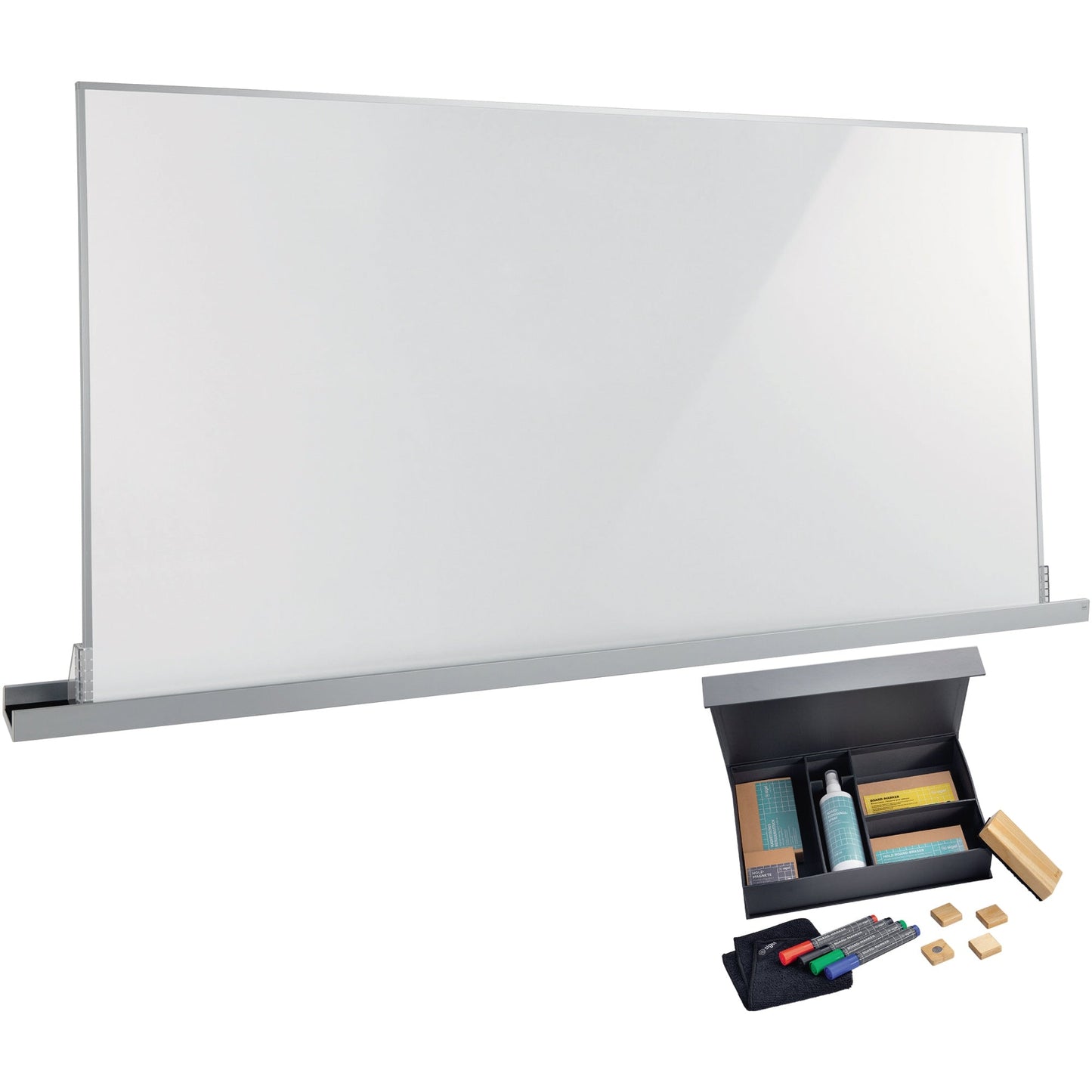 SIGEL Whiteboard Meet up Bundle Wall rail Maße der Oberfläche: 90 x 180 cm (B x H) Tafel magnethaftend beidseitig beschreibbar inkl. Wandschienensystem Meet up MU060, Moderationsbox Meet up MU251 Metall weiß