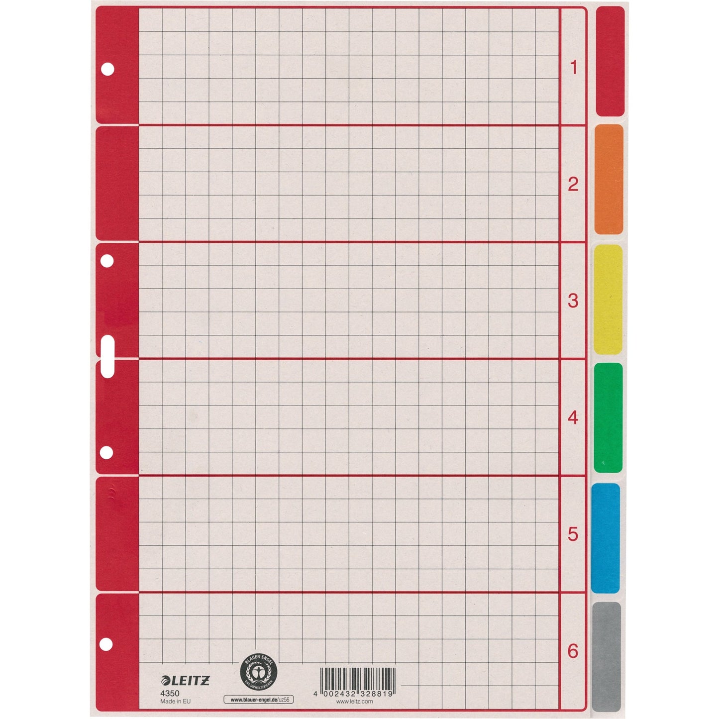 Leitz Ordnerregister DIN A4 blanko Karton, 100 % recycelt mehrfarbig 6 Registerblätter