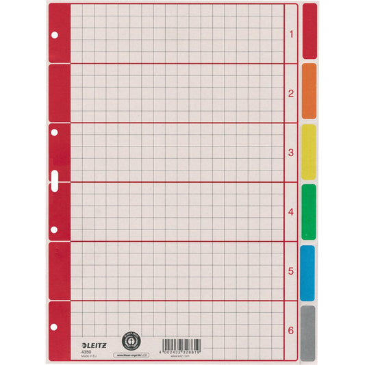 Leitz Ordnerregister DIN A4 blanko Karton, 100 % recycelt mehrfarbig 6 Registerblätter