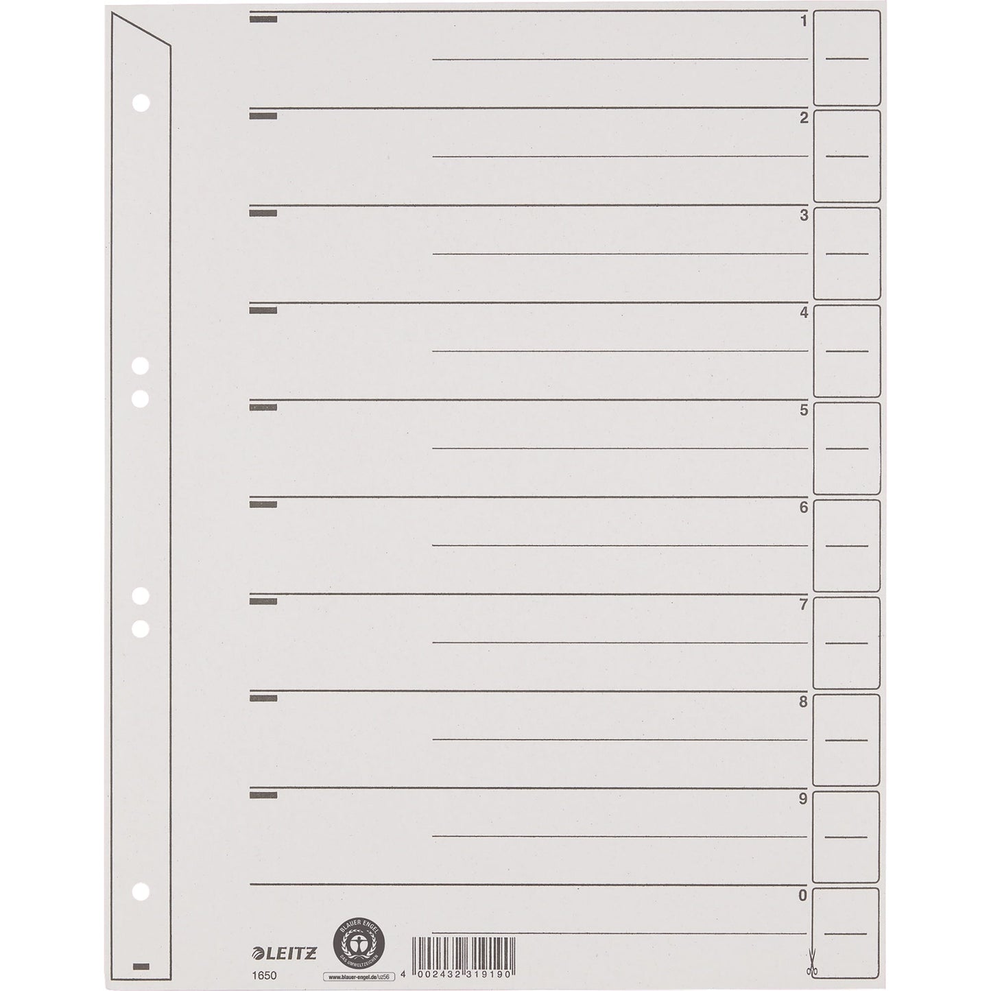 Leitz Trennblatt DIN A4, Überbreite Kraftkarton, 100 % recycelt grau 100 St./Pack.