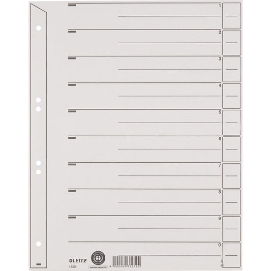 Leitz Trennblatt DIN A4, Überbreite Kraftkarton, 100 % recycelt grau 100 St./Pack.