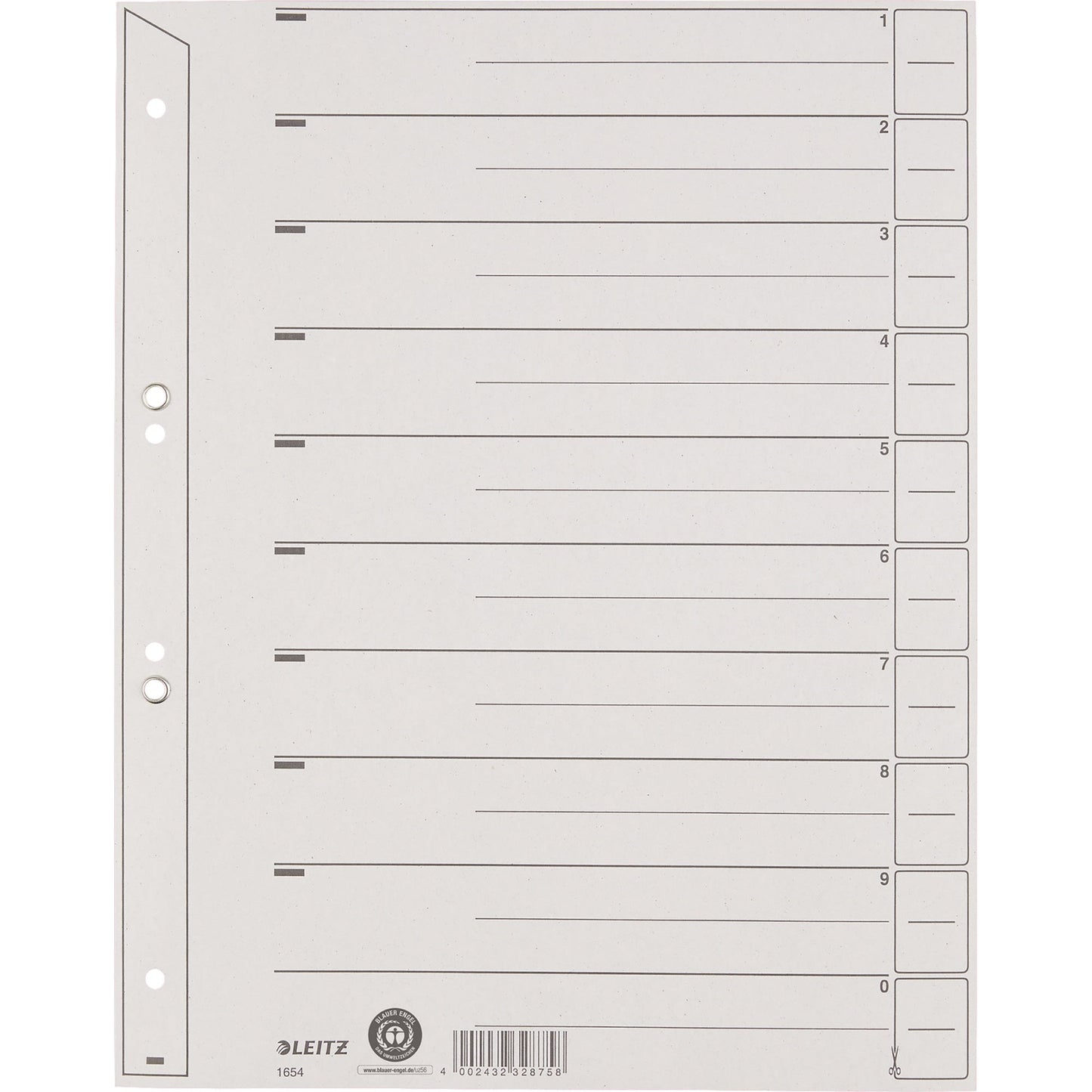 Leitz Trennblatt DIN A4, Überbreite Kraftkarton, 100 % recycelt grau 100 St./Pack.