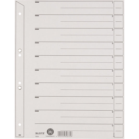 Leitz Trennblatt DIN A4, Überbreite Kraftkarton, 100 % recycelt grau 100 St./Pack.