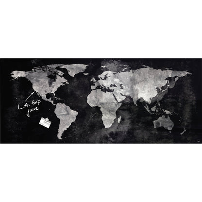 SIGEL Glasboard Artverum 130 x 55 x 1,5 cm (B x H x T) Tafel magnethaftend inkl. 2 extra starke SuperDym-Magnete Sicherheitsglas design World-Map