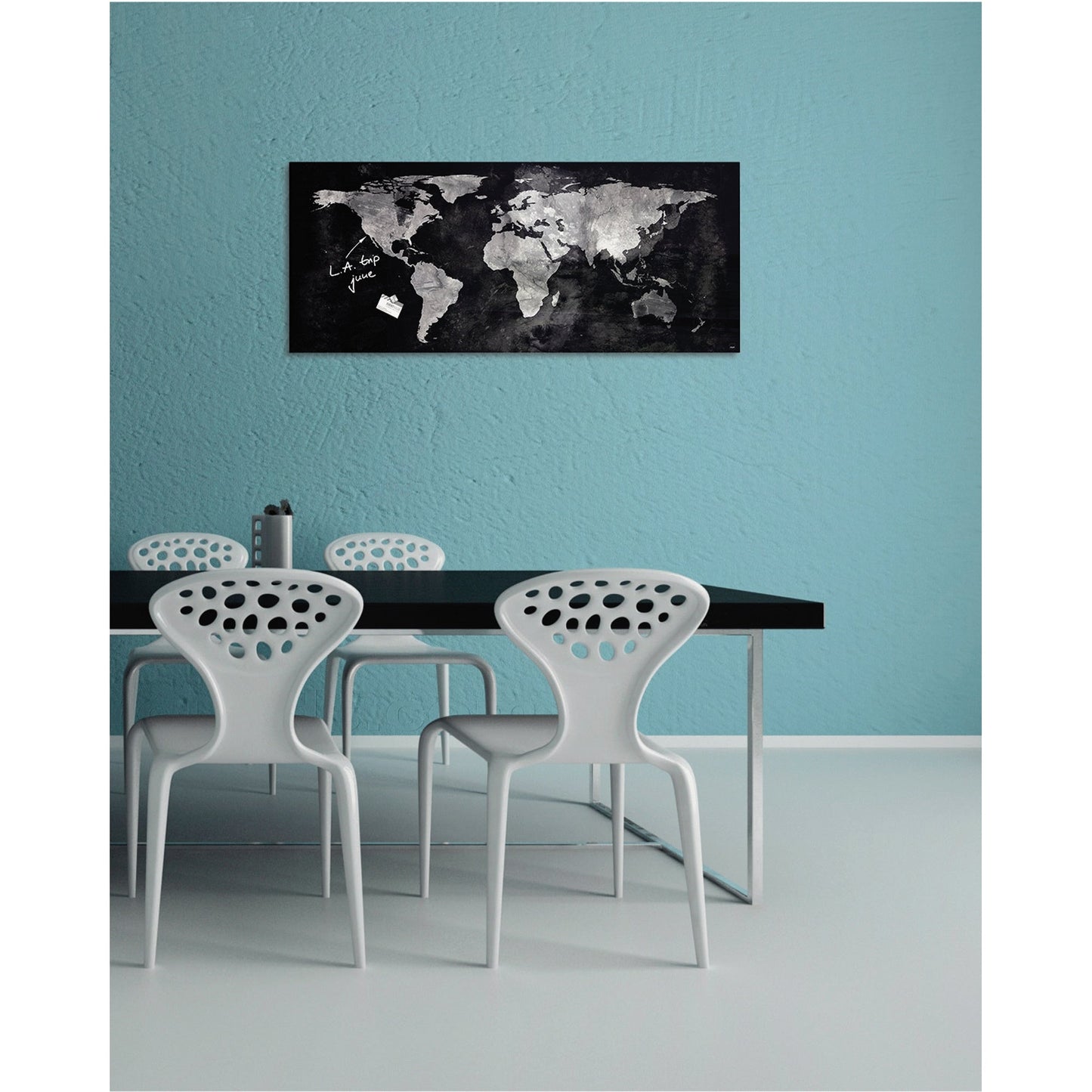 SIGEL Glasboard Artverum 130 x 55 x 1,5 cm (B x H x T) Tafel magnethaftend inkl. 2 extra starke SuperDym-Magnete Sicherheitsglas design World-Map