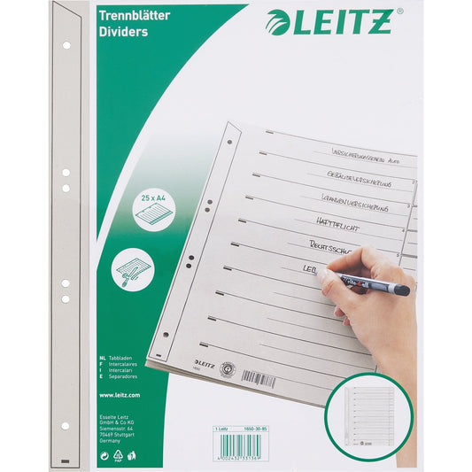Leitz Trennblatt DIN A4, Überbreite Kraftkarton, 100 % recycelt grau 25 St./Pack.