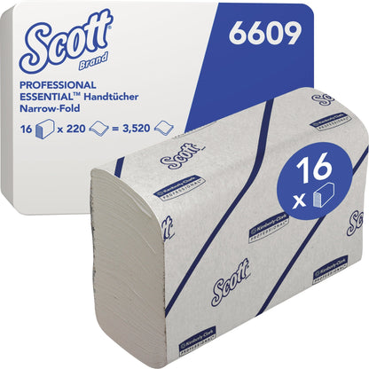 Scott® Papierhandtücher EssentialT 21,2 x 18,6 cm (B x L) Papier, 100 % recycelt weiß 16 x 220 Bl./Pack.
