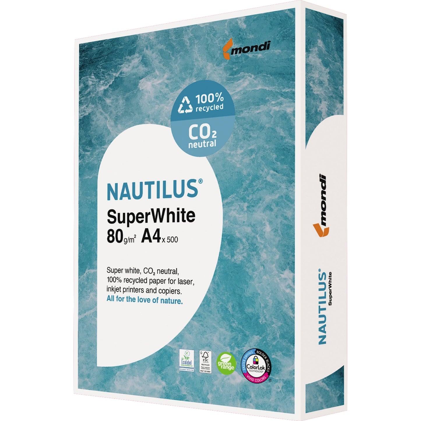 Nautilus® Kopierpapier SuperWhite DIN A4 80g/m² 100 % Altpapier weiß 500 Bl./Pack.