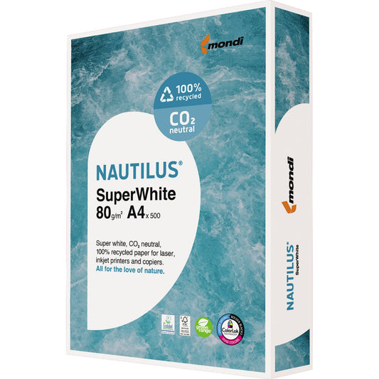 Nautilus® Kopierpapier SuperWhite DIN A4 80g/m² 100 % Altpapier weiß 500 Bl./Pack.