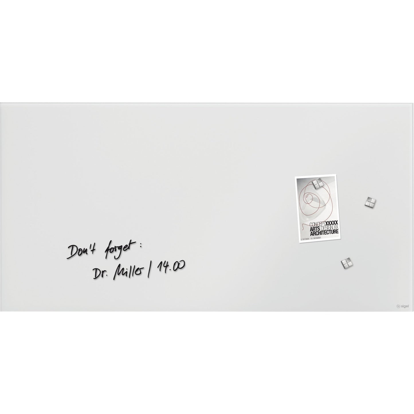 SIGEL Glasboard Artverum 100 x 65 x 1,5 cm (B x H x T) Tafel magnethaftend inkl. 3 extra starke SuperDym-Magnete Sicherheitsglas super-weiß