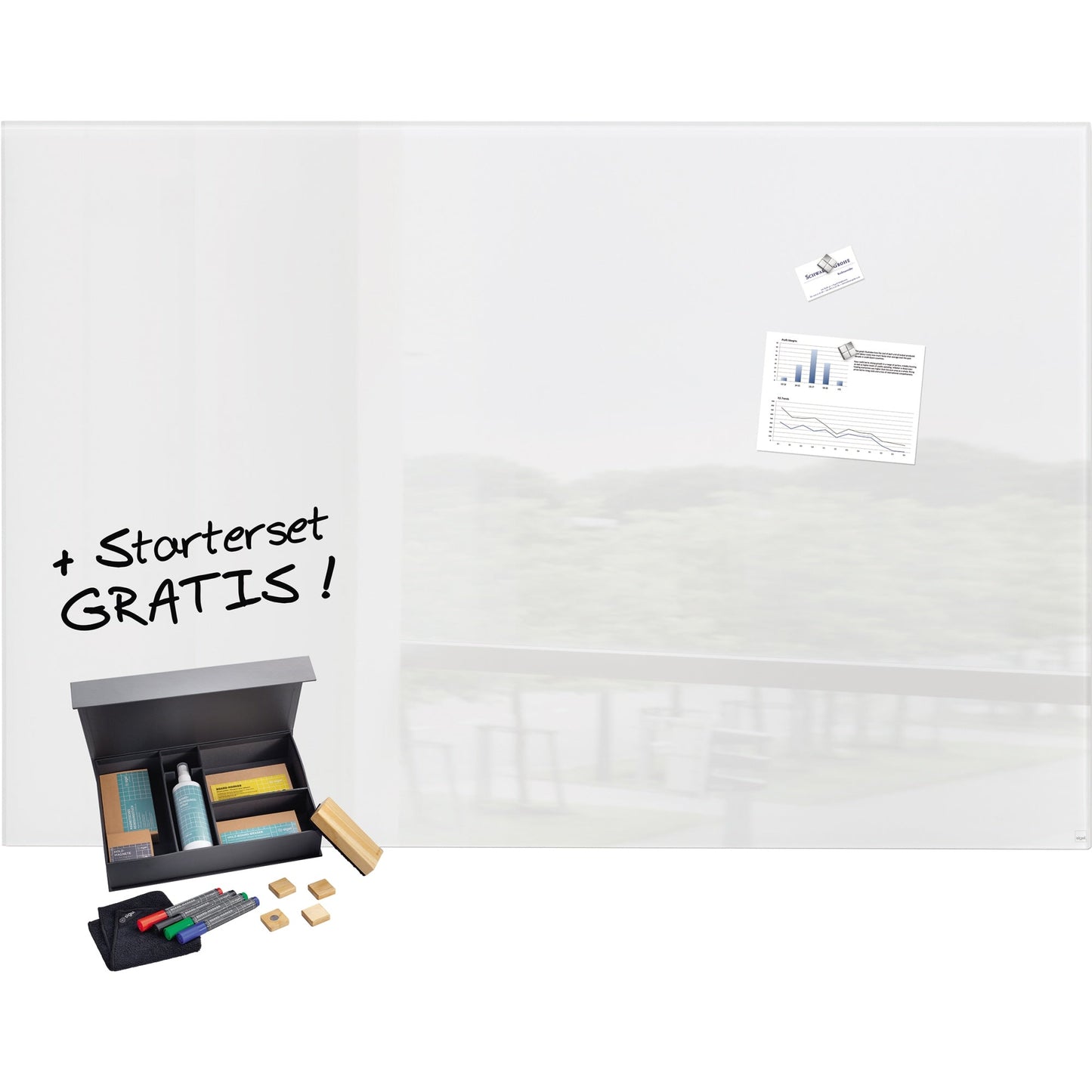 SIGEL Glasboard Artverum 150 x 100 x 1,8 cm (B x H x T) Tafel magnethaftend inkl. Sigel Toolkit BA311, zwei extra-starker SuperDym-Magnete Tempered Glas super-weiß