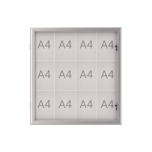 MAUL Schaukasten MAULexcite Innenbereich, regengeschützter Außenbereich 95,6 x 100 x 2,8 cm (B x H x T) 12 x DIN A4 mit Schloss Aluminium silber