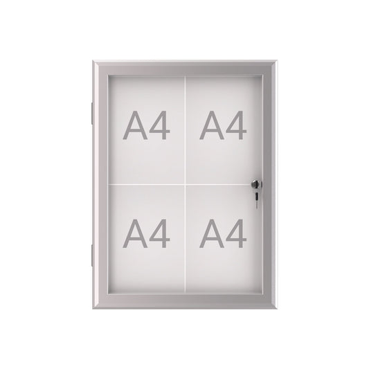 MAUL Schaukasten MAULexcite Innenbereich, regengeschützter Außenbereich 52,2 x 69,6 x 2,8 cm (B x H x T) 4 x DIN A4 mit Schloss Aluminium silber