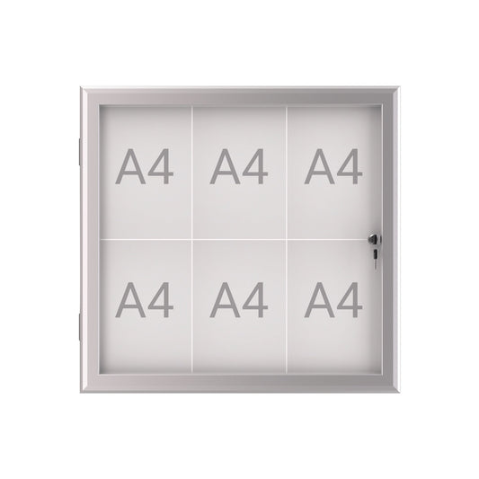 MAUL Schaukasten MAULexcite Innenbereich, regengeschützter Außenbereich 73,9 x 69,6 x 2,8 cm (B x H x T) 6 x DIN A4 mit Schloss Aluminium silber