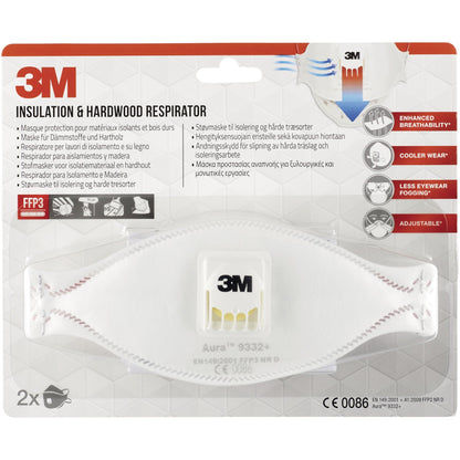 3M Atemschutzmaske AuraT 9332+ Einweg FFP3 EN 149:2001 + A1:2009 2 St./Pack.