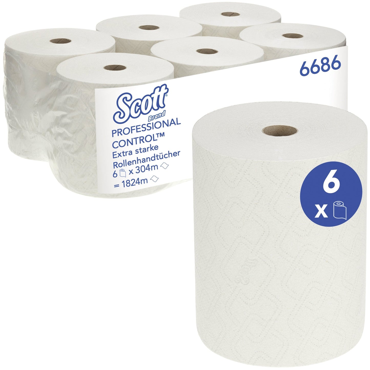 Scott® Handtuchrolle ControlT EXTRA STRONG 19,8 cm x 304 m (B x L) AirflexT, 65 % recycelt weiß 6 Rl./Pack.