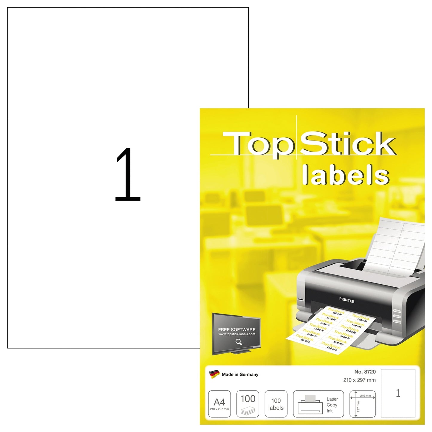Universaletikett TopStick 210 x 297 mm (B x H) nicht wieder ablösbar Papier weiß 100 Etik./Pack.