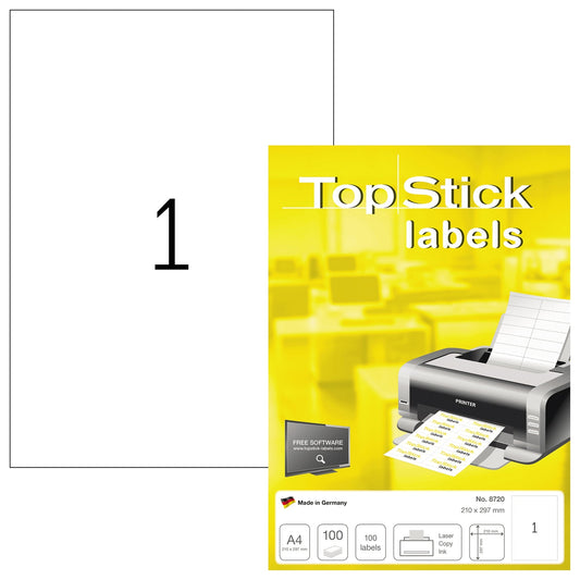 Universaletikett TopStick 210 x 297 mm (B x H) nicht wieder ablösbar Papier weiß 100 Etik./Pack.