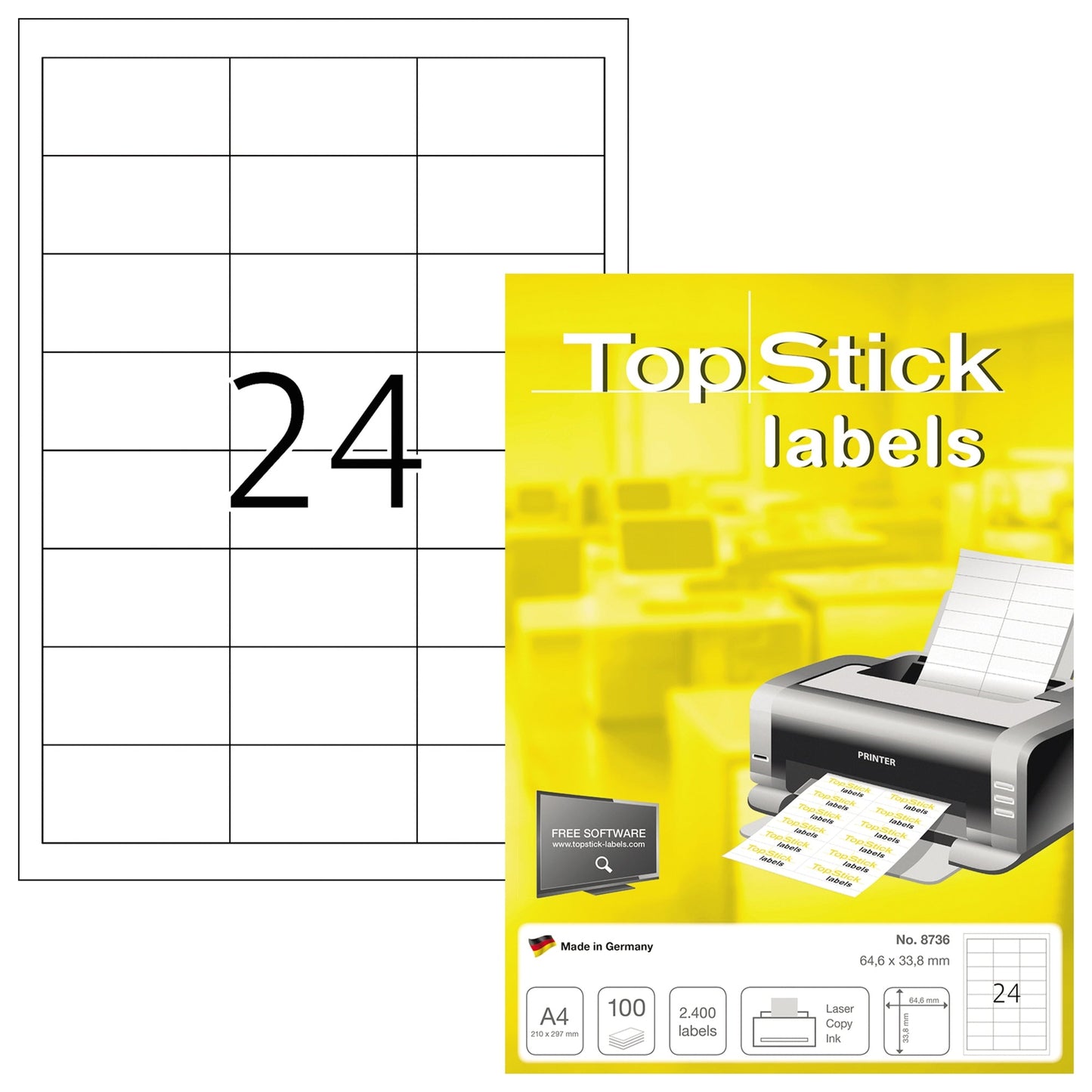 Universaletikett TopStick 64,6 x 33,8 mm (B x H) nicht wieder ablösbar Papier weiß 2.400 Etik./Pack.