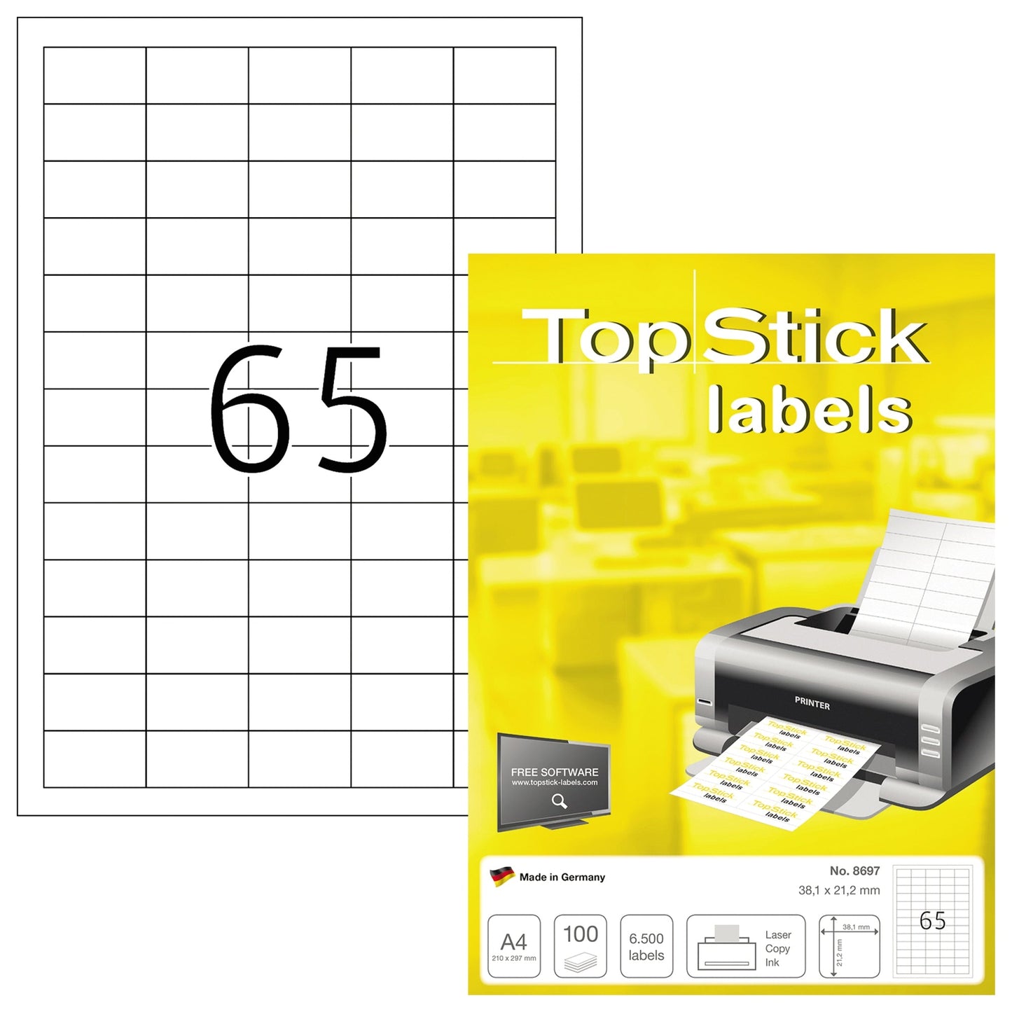 Universaletikett TopStick 38 x 21,2 mm (B x H) nicht wieder ablösbar Papier weiß 6.500 Etik./Pack.