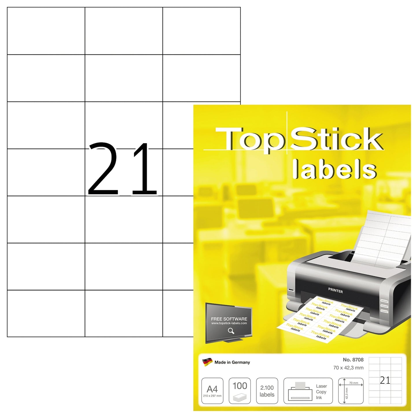 Universaletikett TopStick 70 x 42,3 mm (B x H) nicht wieder ablösbar Papier weiß 2.100 Etik./Pack.