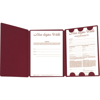 RNK Verlag Vorsorgemappe Mein letzter Wille 2 Personen Umfangreiche Erläuterungen, je 2 x Schreibbogen für handschriftliches Testament, Vollmacht für Todesfall, Anweisungen für Todesfall Feinstkarton weinrot