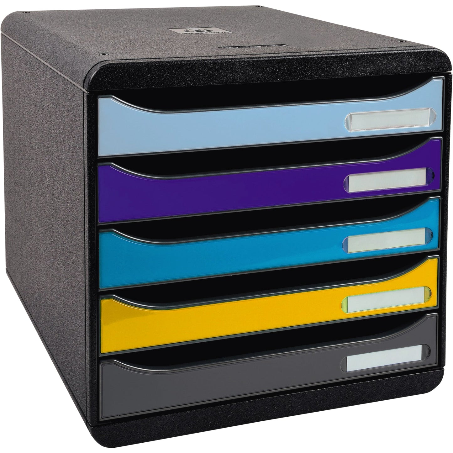 Exacompta Schubladenbox BIG-BOX plus 5 Schubladen DIN A4, Überbreite Polystyrol Gehäusefarbe: schwarz Farbe der Schublade: mehrfarbig