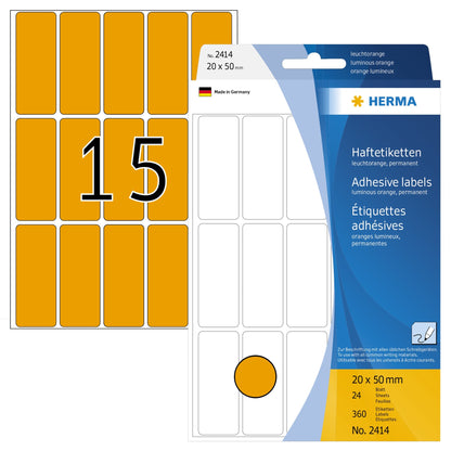 HERMA Universaletikett 20 x 50 mm (B x H) nicht wieder ablösbar Papier leuchtorange 360 Etik./Pack.
