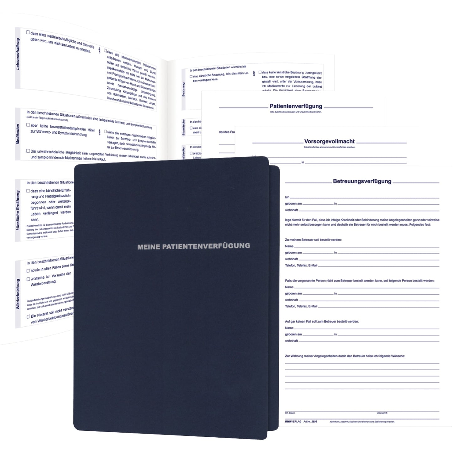 RNK Verlag Vorsorgemappe Meine Patientenverfügung 2 Personen Umfangreiche Erläuterungen, je 2 x Patientenverfügung, Vorsorgevollmacht, Betreuungsverfügung, Anmeldungen zum Zentralen Vorsorgeregister, Organspendeausweis, Hinweiskarten für Brieftasche