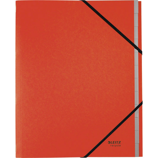 Leitz Ordnungsmappe Recycle DIN A4 275g/m² Karton, 100 % recycelt Farbe: rot Farbe des Fächerblocks: grau 12 Fächer