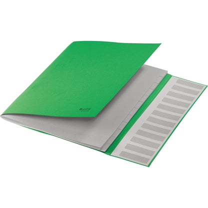 Leitz Ordnungsmappe Recycle DIN A4 275g/m² Karton, 100 % recycelt Farbe: grün Farbe des Fächerblocks: grau 12 Fächer
