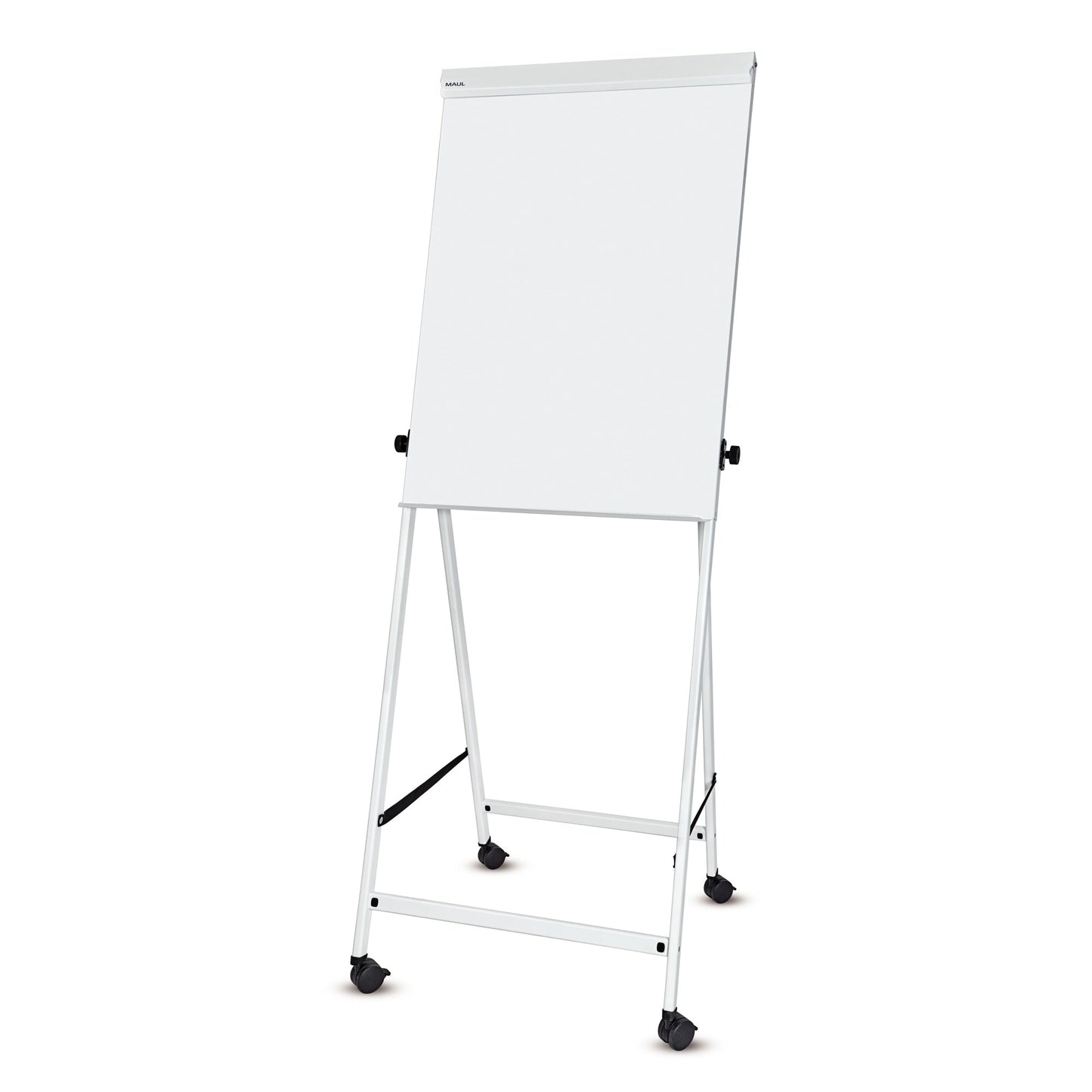 MAUL Mobiles Flipchart MAULoffice mit Ablageschale Vierarmfuß mit 4 Rollen Stahlbech aluminium