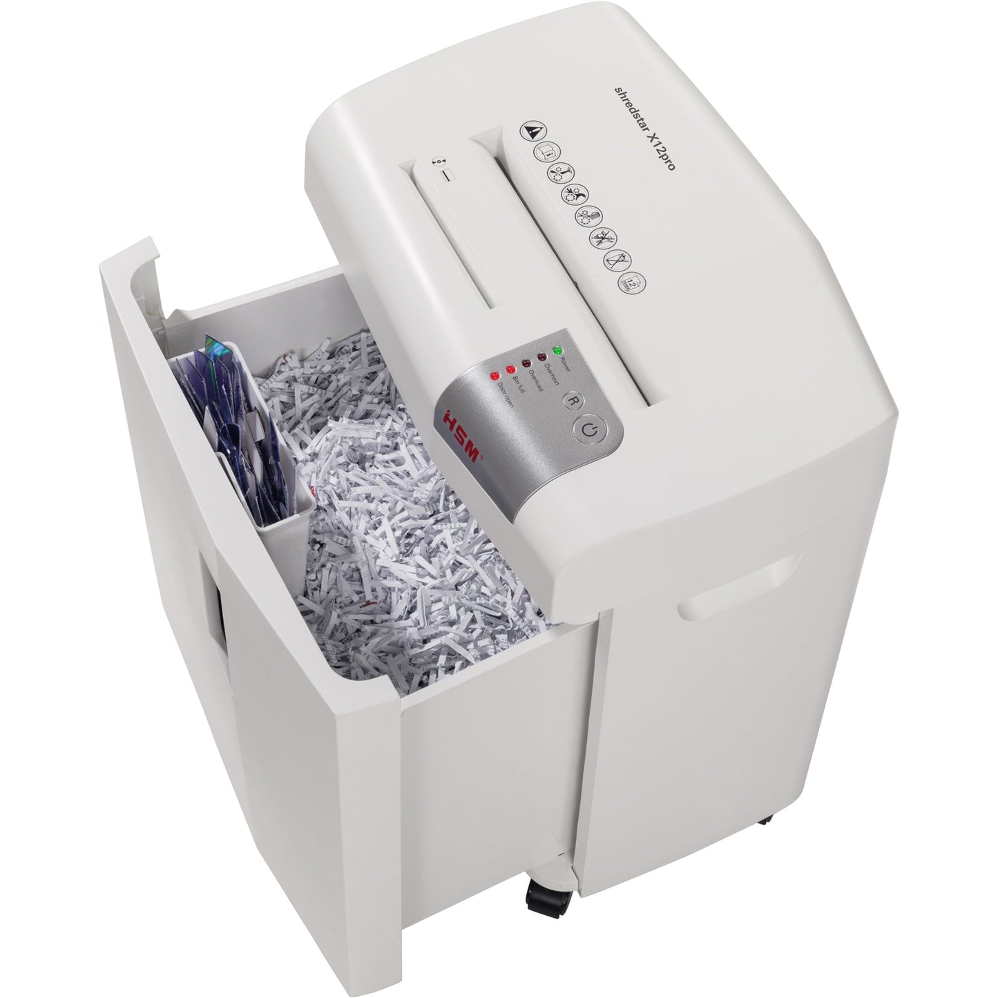 HSM® Aktenvernichter shredstar X12pro P-5 Papier, Heftklammern, Büroklammern, Kreditkarten, CDs/DVDs Partikelschnitt weiß