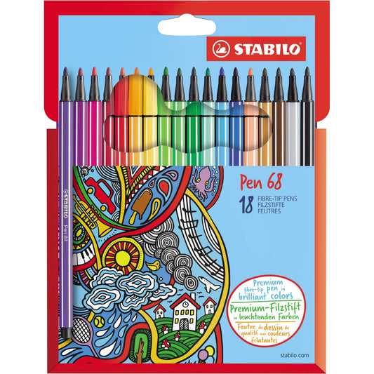 STABILO® Fasermaler Pen 68 1mm farbig sortiert nicht auswaschbar 18 St./Pack.