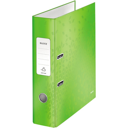 Leitz Ordner WOW 80mm DIN A4 Rückenschild: geklebt mit Schlitzen Werkstoff: Graupappe Material außen: Papier, laminiert Material innen: Papier, laminiert grün