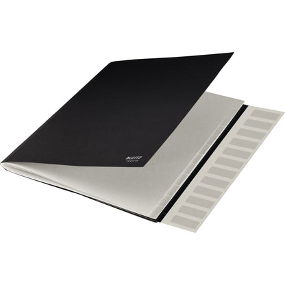 Leitz Ordnungsmappe Recycle DIN A4 275g/m² Karton, 100 % recycelt Farbe: schwarz Farbe des Fächerblocks: grau 12 Fächer