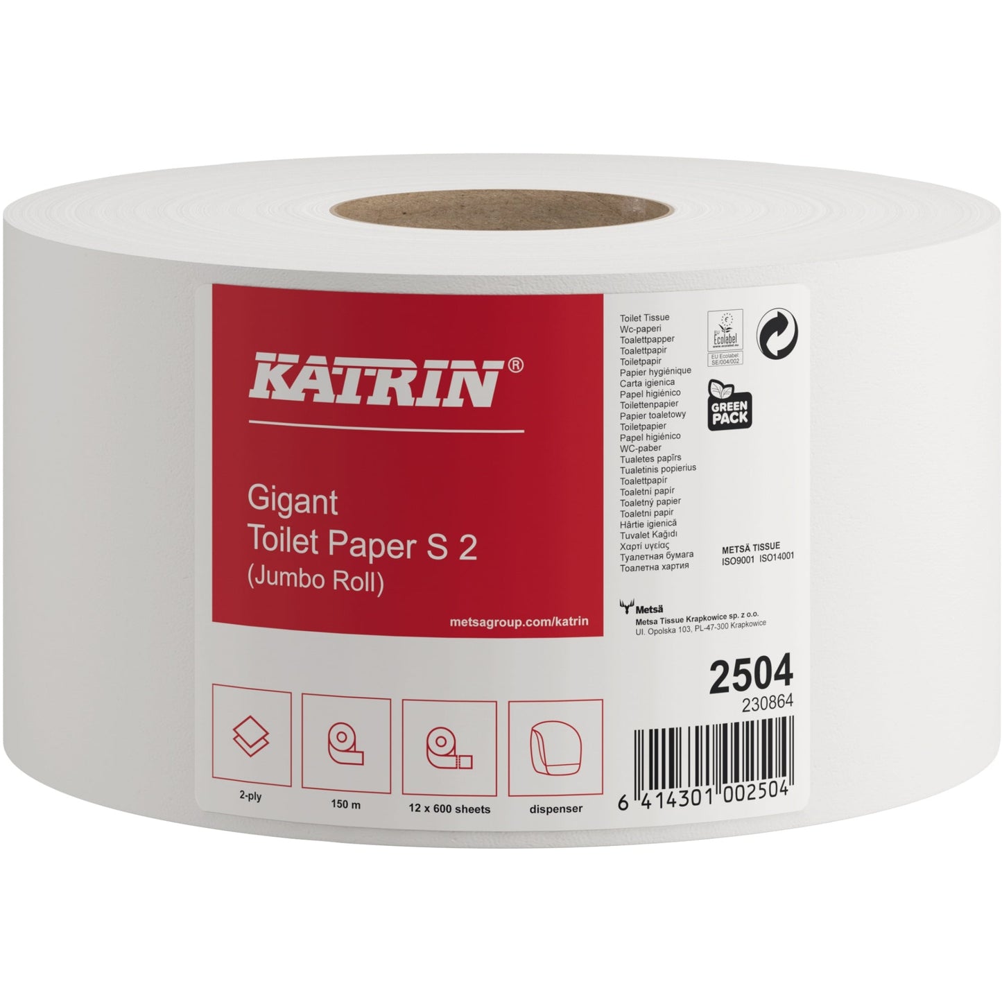 Katrin Toilettenpapier Gigant S 2 2-lagig weiß 1.600 Bl./Rl. 12 Rl./Pack.
