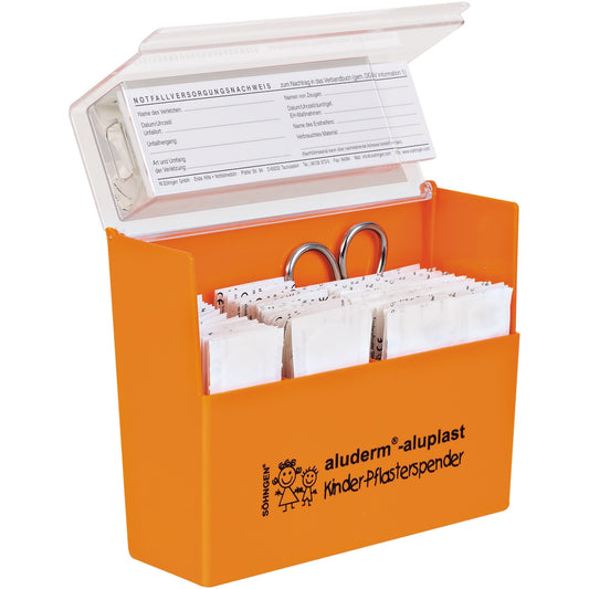 aluderm® Pflasterspender Kinder aluderm®-aluplast 16 x 12,2 x 5,7 cm (B x H x T) gefüllt ABS Kunststoff orange