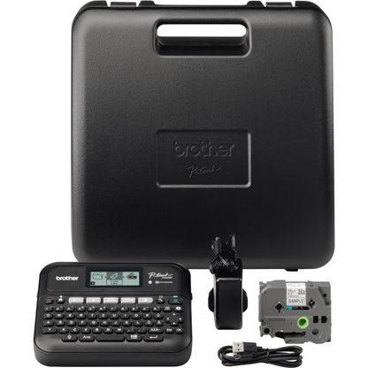 Brother Beschriftungsgerät PT-D460BTVP 2 Display-Zeilen 7 Schriftgrößen 5 Druckzeilen inkl. 1 Schriftband (18 mm x 4 m, schwarz auf weiß), Netzadapter, USB-Kabel